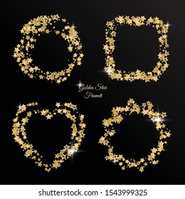 Christmas golden stars vector frames collection. Shining gold or bronze star border set for new year xmas design
