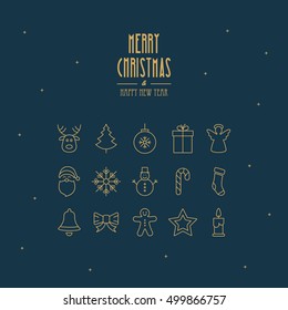 christmas golden thin line icons