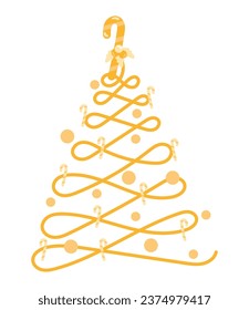 christmas golden tree with candy cane vector isolated