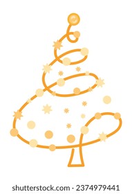 christmas golden tree with decor vector isolated