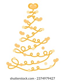 christmas golden tree with heart vector isolated
