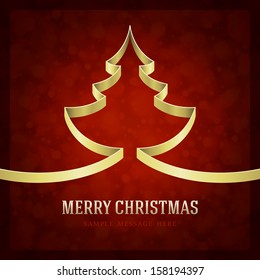 Christmas golden tree from ribbon background. Vector illustration Eps 10. 