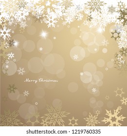 Christmas golden vector background illustration with snowflakes and Merry Christmas text