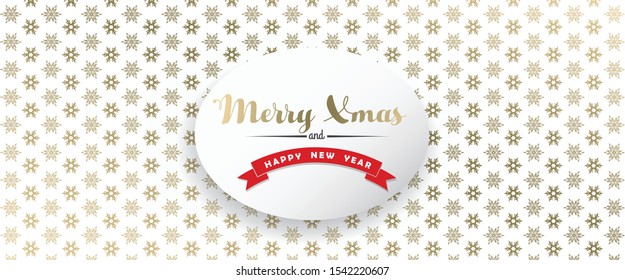 Christmas golden vector background illustration with snowflakes and Merry Christmas text