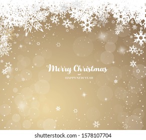Christmas golden vector background illustration with snowflakes and Merry Christmas text