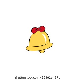 Christmas golden yellow bell with red ribbon png illustration png vector