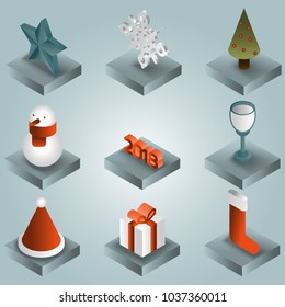 Christmas gradient isometric icons
