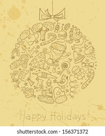 Christmas grange card with decoration ball silhouette