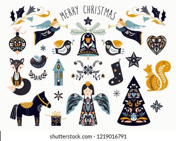 Christmas graphic elements collection in scandinavian style