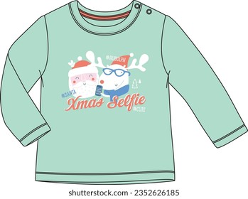 Christmas graphic pattern. Cute santa and  deer . Xmas selfie slogan.