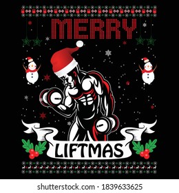 Christmas graphic prints set, t shirt designs for ugly sweater xmas party. Holiday decore with xmas tree, santa, gingerbread texts and ornaments. Stock vector background