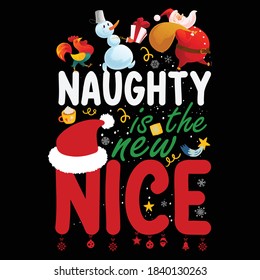 Christmas graphic prints set, t shirt designs for ugly sweater x mas party. Holiday décor with x mas tree, Santa, gingerbread texts and ornaments. Stock vector background.