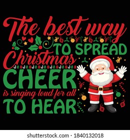 Christmas graphic prints set, t shirt designs for ugly sweater x mas party. Holiday décor with x mas tree, Santa, gingerbread texts and ornaments. Stock vector background.