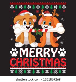 Christmas graphic prints set, t shirt designs for ugly sweater x mas party. Holiday décor with x mas tree, Santa, gingerbread texts and ornaments. Stock vector background.
