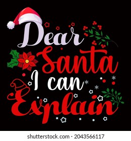 Christmas graphic prints set, t shirt designs for ugly sweater xmas party. Holiday decor with xmas tree, Santa, gingerbread texts and ornaments. Stock vector background

