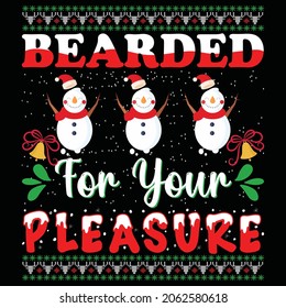 Christmas graphic prints set, t shirt designs for ugly sweater xmas party. Holiday decor with xmas tree, Santa, gingerbread texts and ornaments. Stock vector background
