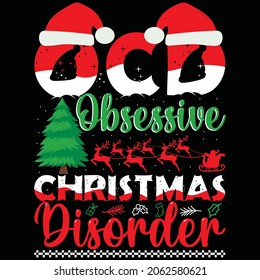 Christmas graphic prints set, t shirt designs for ugly sweater xmas party. Holiday decor with xmas tree, Santa, gingerbread texts and ornaments. Stock vector background
