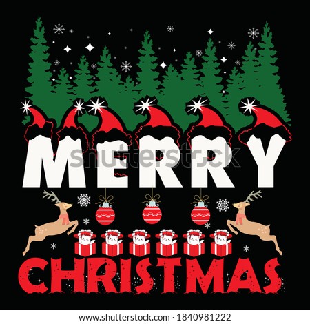 Christmas graphic prints set, t shirt designs for ugly sweater x mas party. Holiday décor with x mas tree, Santa, gingerbread texts and ornaments. Stock vector background.