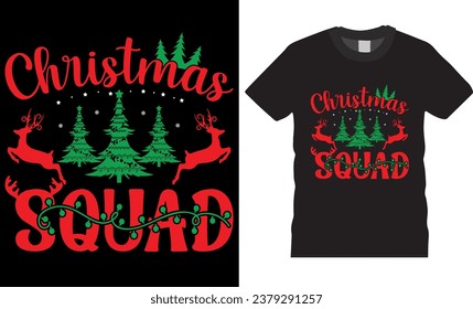 Christmas Graphic T-shirt Design Vector template. Christmas squad, winter cozy themed colorful text vector illustration. This design is perfect for t-shirts, posters, banner, pod, cards, mugs and more