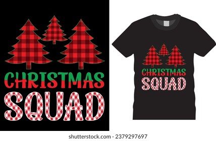 Christmas Graphic T-shirt Design Vector template. Christmas squad, winter cozy themed colorful text vector illustration. This design is perfect for t-shirts, posters, banner, pod, cards, mugs and more