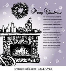 Christmas graphics card with a fireplace