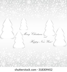 Christmas gray background with sparkles and Christmas tree made of paper. Vector  illustration