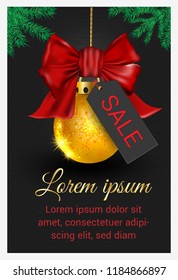 Christmas gray background with Christmas tree Happy New Year For Wishing card,greeting cardsred and ornaments in red gold ribbons and gift boxes black friday Promotion Vector