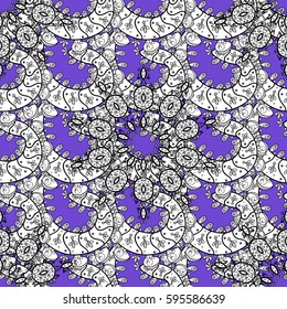 Christmas gray snowflake seamless pattern. Vintage snowflakes on violet background. Winter snow texture wallpaper. Symbol holiday, New Year celebration vector gray pattern.