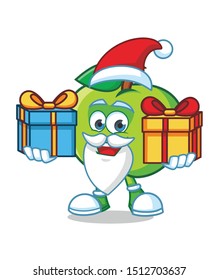 christmas green apple mascot character vector with santa claus custom