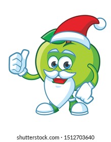 christmas green apple mascot character vector with santa claus custom
