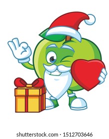 christmas green apple mascot character vector with santa claus custom