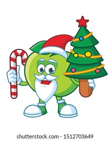 christmas green apple mascot character vector with santa claus custom