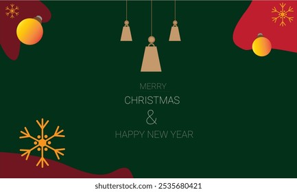 Christmas green background with design elements of bells and other decorations. Great for greeting cards, seasonal promotions and Christmas themed decorations