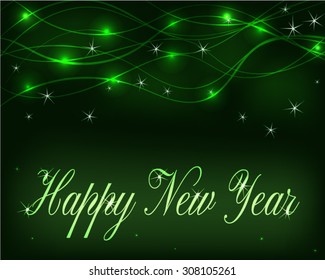 Christmas green background with glittering waves and  sparkles. Vector background for flyer, blank, card, banner, invitation, brochure cover design template.