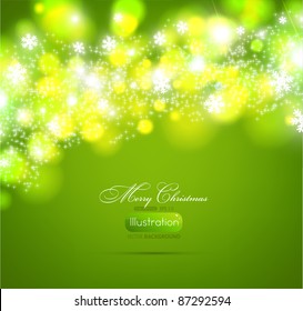 Christmas green background light and snowflakes vector background for Xmas winter design. EPS 10.