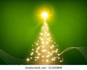 Christmas green background with Shining Christmas tree, vector illustration.