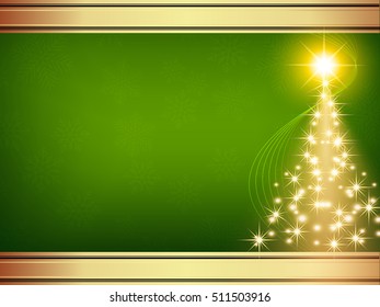 Christmas green background with Shining Christmas tree, vector illustration.