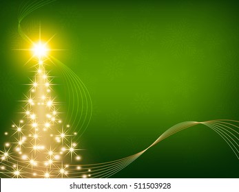 Christmas green background with Shining Christmas tree, vector illustration.