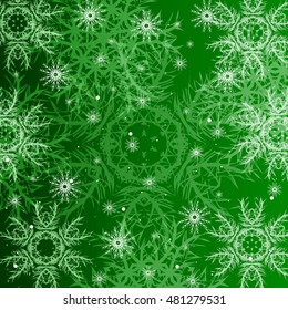 Christmas green background with snowflakes. vector illustration. graphic arts and design. a series of images for the new year and Christmas