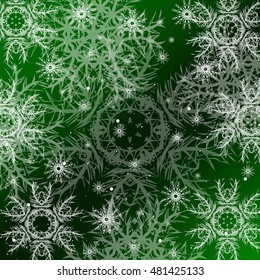 Christmas green background with snowflakes. vector illustration. graphic arts and design. a series of images for the new year and Christmas