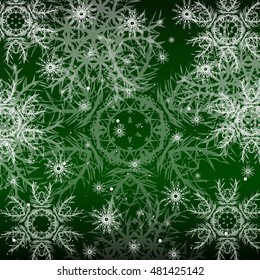 Christmas green background with snowflakes. vector illustration. graphic arts and design. a series of images for the new year and Christmas
