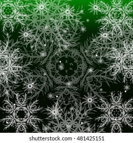 Christmas green background with snowflakes. vector illustration. graphic arts and design. a series of images for the new year and Christmas