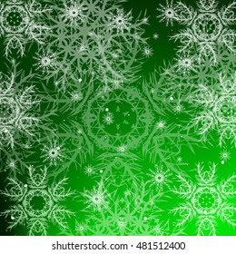 Christmas green background with snowflakes. vector illustration. graphic arts and design. a series of images for the new year and Christmas