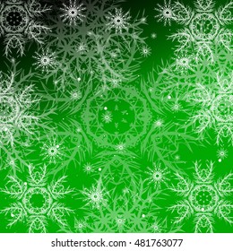 Christmas green background with snowflakes. vector illustration. graphic arts and design. a series of images for the new year and Christmas