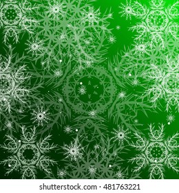 Christmas green background with snowflakes. vector illustration. graphic arts and design. a series of images for the new year and Christmas