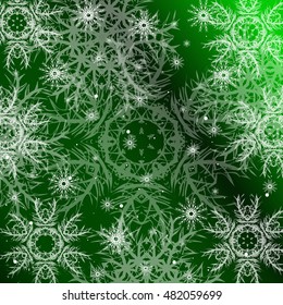 Christmas green background with snowflakes. vector illustration. graphic arts and design. a series of images for the new year and Christmas