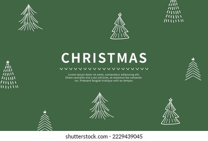 Christmas green background template with hand drawn christmas trees.