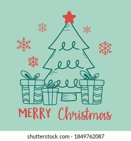 christmas green background with tree and gift boxes vector illustration