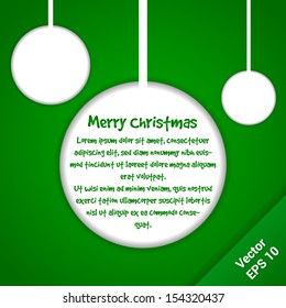 Christmas green ball on white paper - postcard design