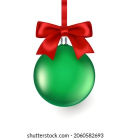 Christmas green bauble. Merry Christmas and Happy new year greeting card  template